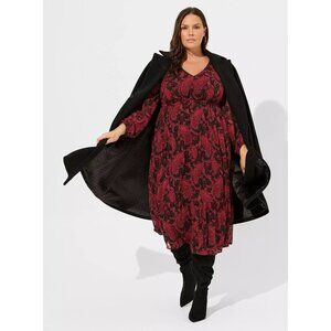 Torrid Womens Plus 3X Tea Length Paisley Open Back A Line Midi Dress Long Sleeve